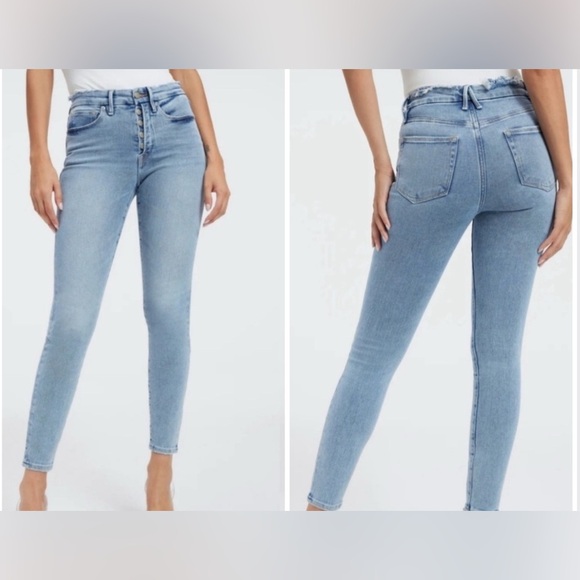 Good American Good Leg Skinny Jeans Women's Tag=2/26 Actual=24x28" In Light Wash - Picture 1 of 12